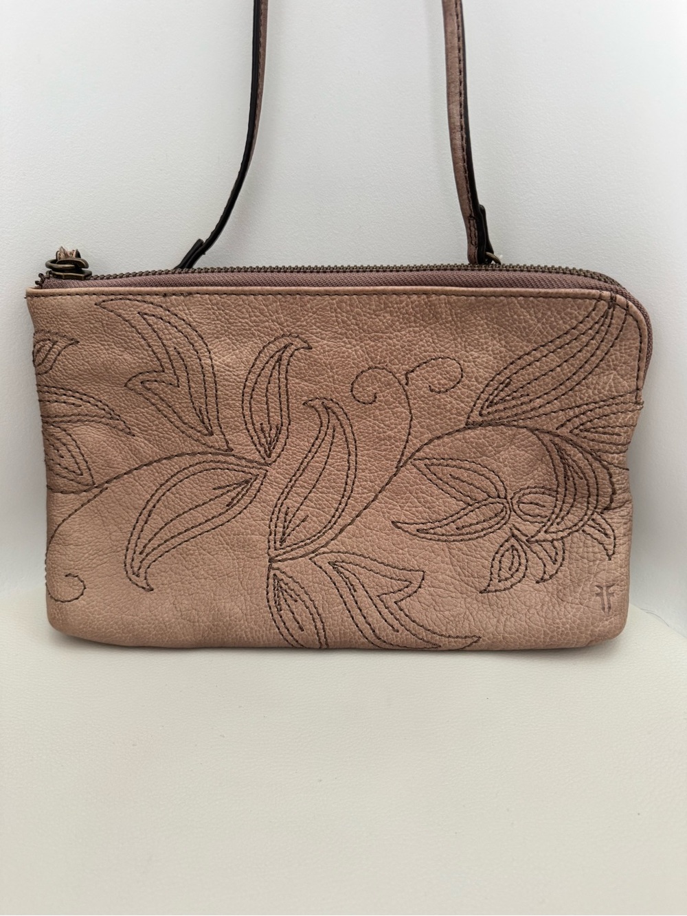 Frye Blush Floral Embossed Leather Crossbody Clutch